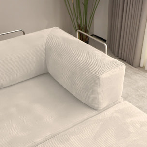 TRENDY - Canapé compressé 5 places angle modulable en velours côtelé crème