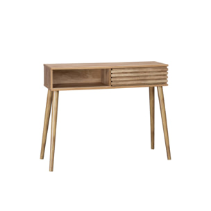 Console scandinave effet bois avec 1 porte coulissante rainurée 2 niches de rangement