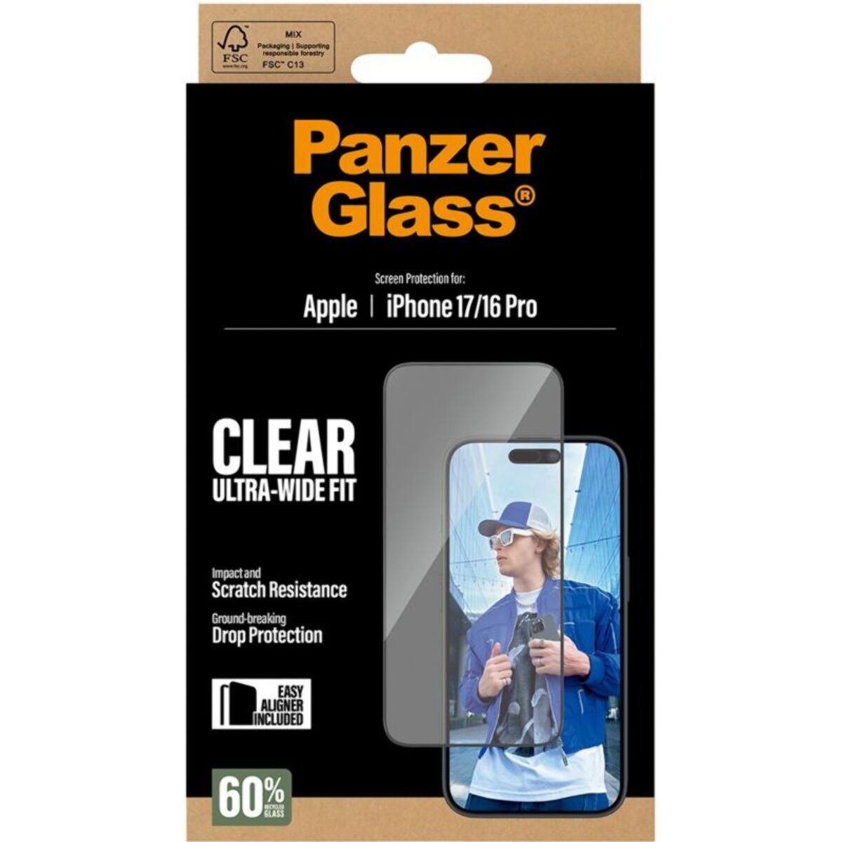 Protège écran PANZERGLASS iPhone 17 / 16 Pro verre trempé