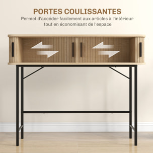 Console 2 portes coulissantes design naturel piètement acier noir effet bois clair