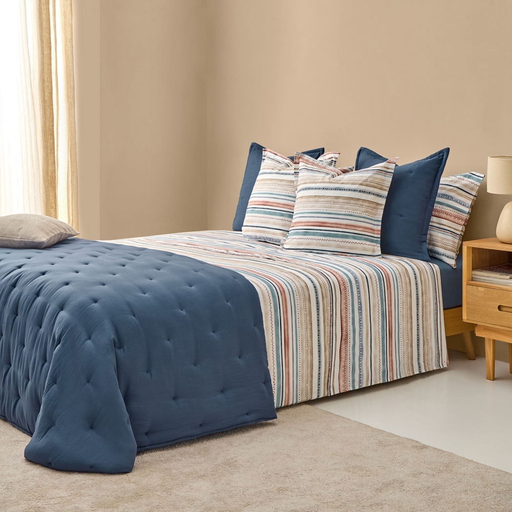 Sábana rayas multicolor Onray color azul 100% Algodón percal