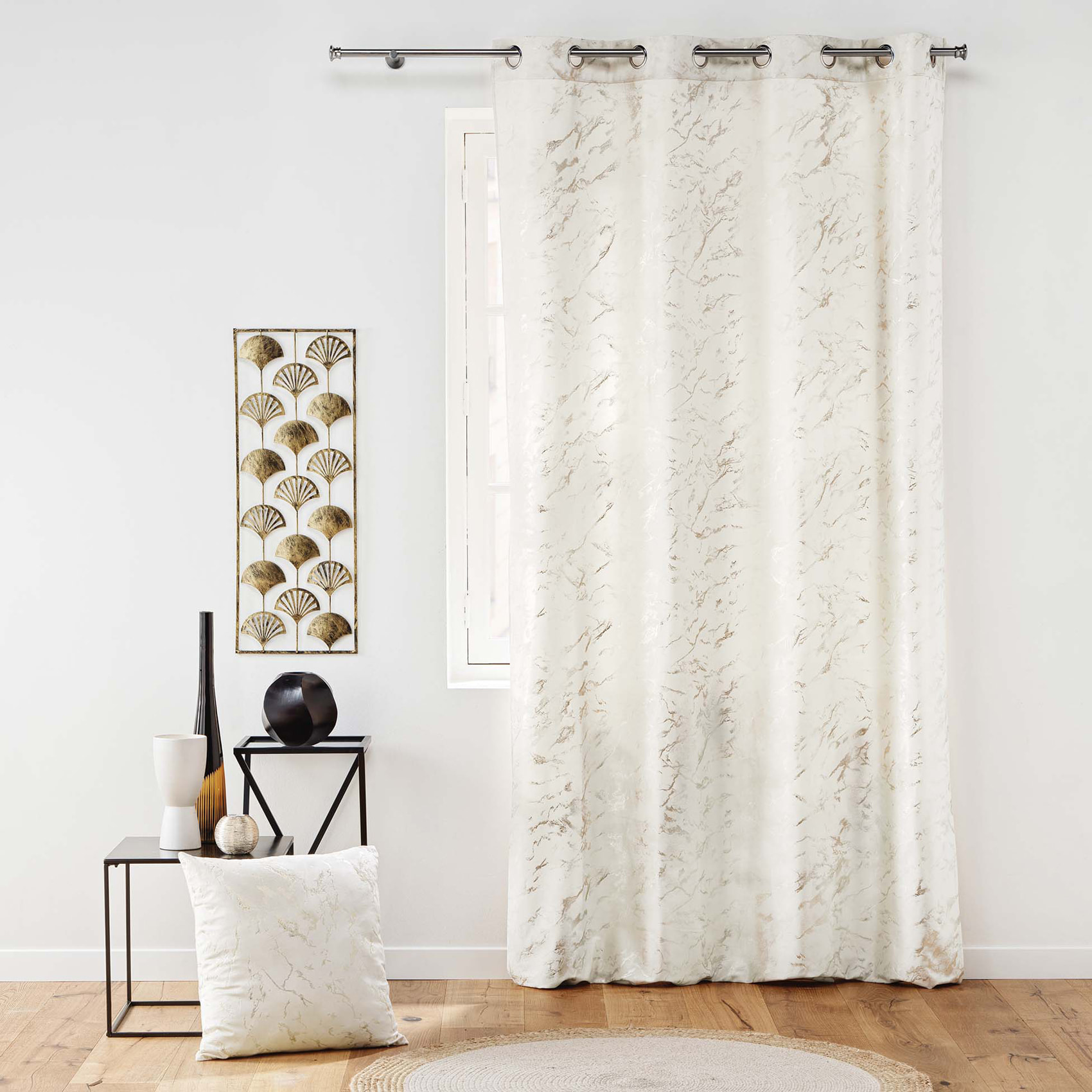 Rideau velours  - Effet marbre - Blanc