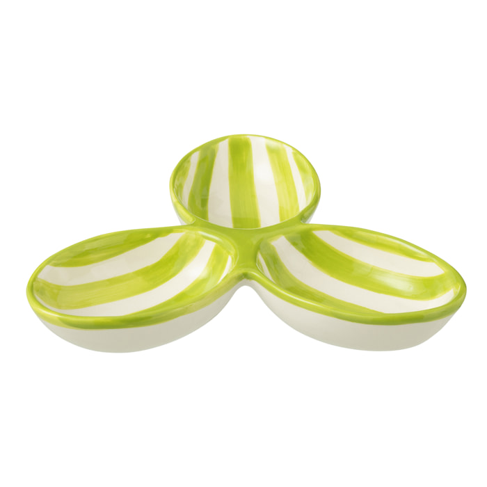 J-Line plat à tapas Granada Stripes Clover - céramique - blanc/vert