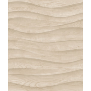 Papier peint effet bois sculpté vagues beige clair