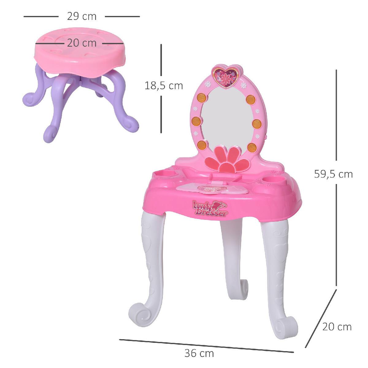 Coiffeuse Enfant avec tabouret et lumières et sons rose dim. 45L x 30l x H72 cm