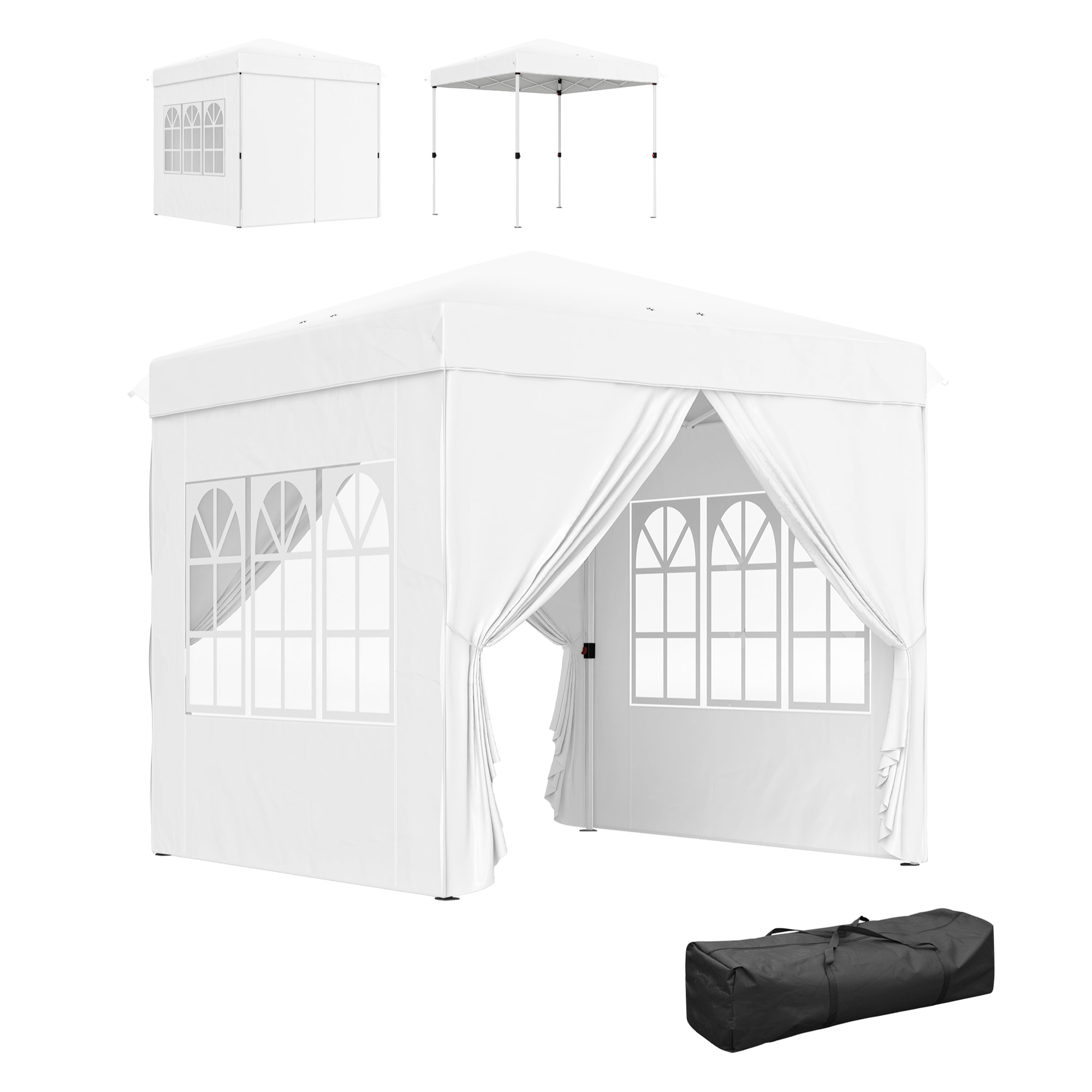 Carpa Plegable Pop-up Gazebo 2,5x2,5 m Cenador Plegable con 4 Paredes Laterales Anti-UV Altura Ajustable y Bolsa de Transporte para Camping Fiestas
