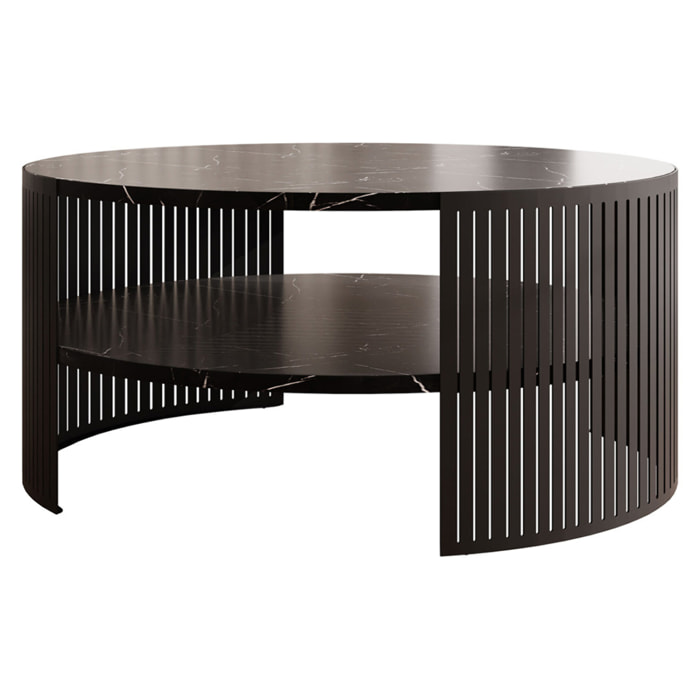 Cruz - table basse ronde - effet marbre noir - 1 niche - 75 cm - Noir