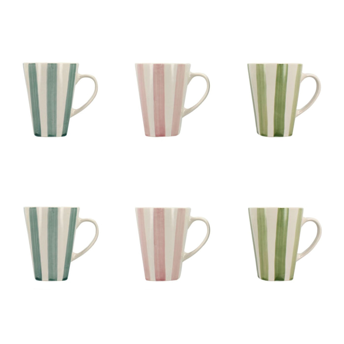 Lot de 6 mugs 36cl en grès blanc et rayures colorées ARLEQUIN