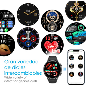 DAM Smartwatch QS40 con llamadas Bluetooth, notificaciones push. Múltiples modos deportivos, monitores de salud. 4,4x1,05x3,7 Cm. Color: Negro