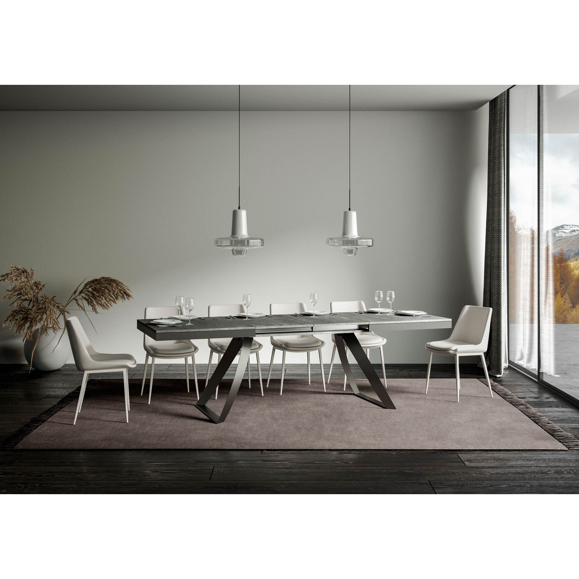 Table extensible 90x180/440 cm Proxy Evolution Gris Béton cadre Anthracite