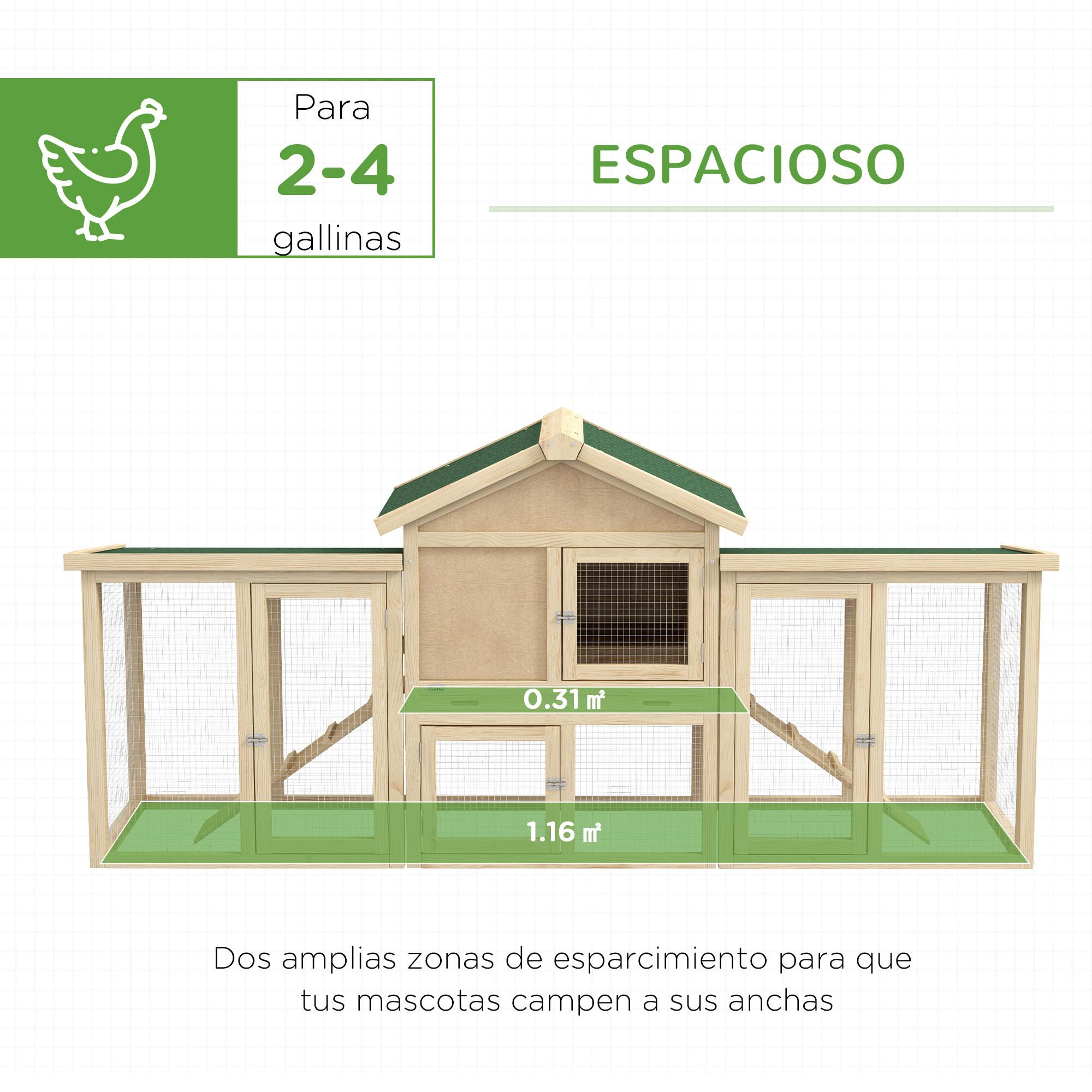 Gallinero de Madera 204x85x93 cm Jaula para 2-4 Gallinas Gallinero Grande con Nido Bandeja Extraíble Techo de Asfalto y Rampa para Exterior Natural