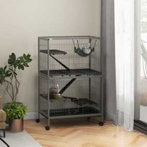 Cage pour rongeurs furet chinchilla 4 plateformes 3 rampes 4 portes hamac plateau acier gris noir