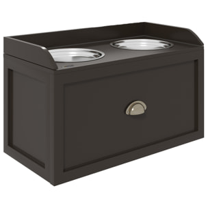 Gamelle double chien chat - porte-gamelles surélevé rangement 2 en 1 - tiroir, 2 gamelles - acier inox. MDF brun
