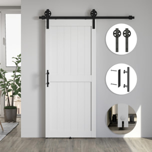 Puerta Corredera de Granero con Herrajes Puerta Corredera de Interior con Manija Rodillo y Guía de Suelo Mejorados para Baño Salón Sala de Estar 91,5x213,4 cm Blanco