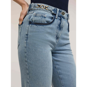 Motivi - Jeans cropped wide fit con cadena - Light - blue