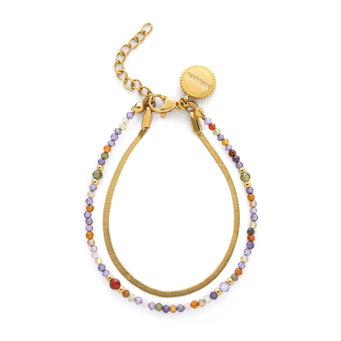 Pulsera Doble Crystals Lisse Acero Baño Oro