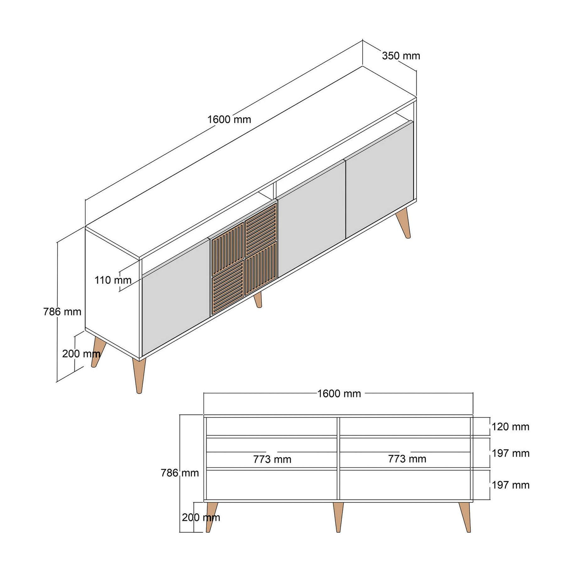 Credenza Dpiccion, Buffet da soggiorno, Madia da salotto, Dispensa da cucina, 160x35h79 cm, Noce e Antracite