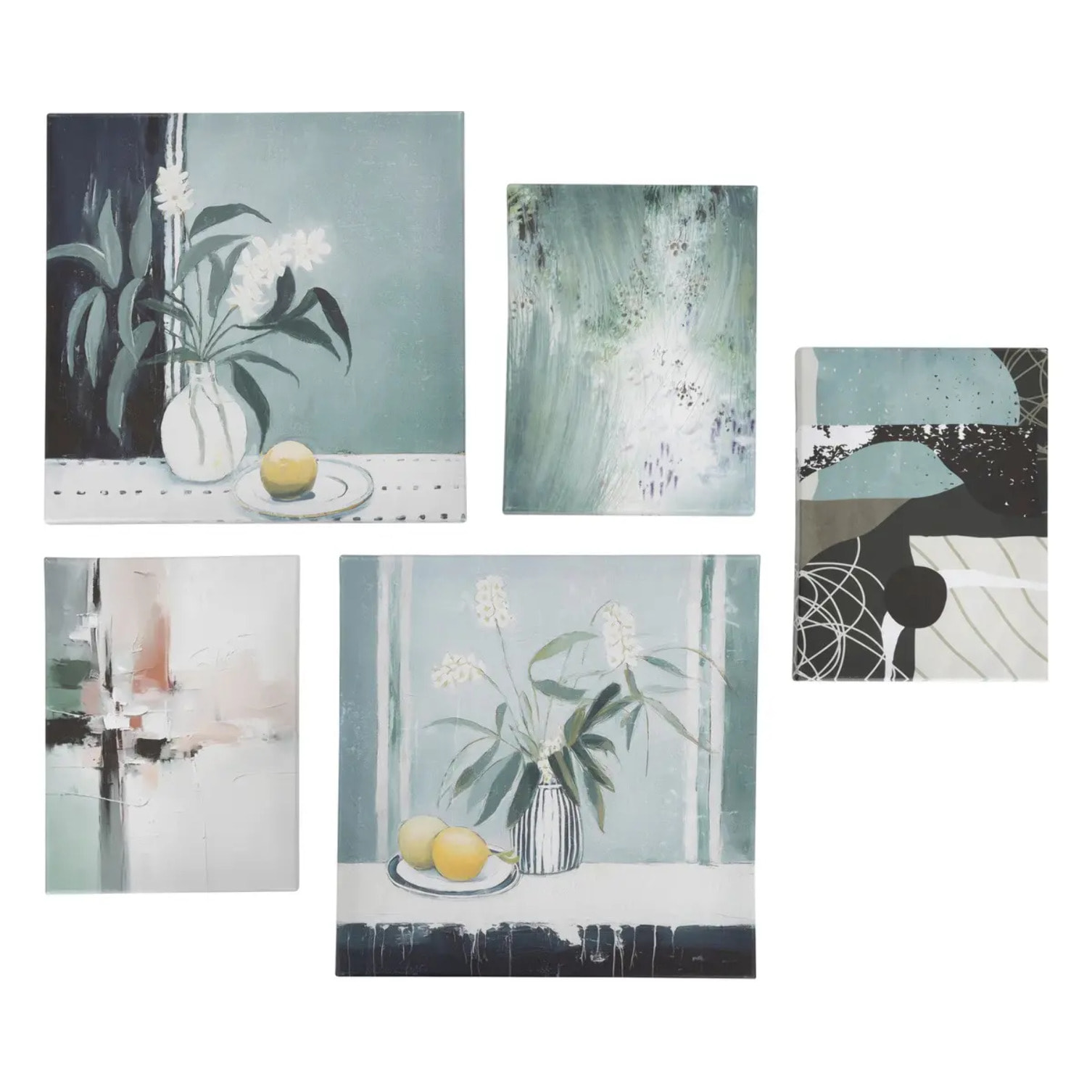 Lot de 5 toiles imprimées Cynthia bleu 15x20/25x25cm