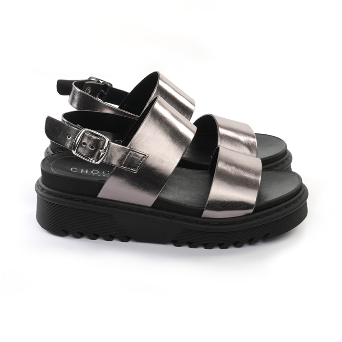 SANDALO FLATFORM DOPPIA FASCIA CHOCOLA' PELTRO