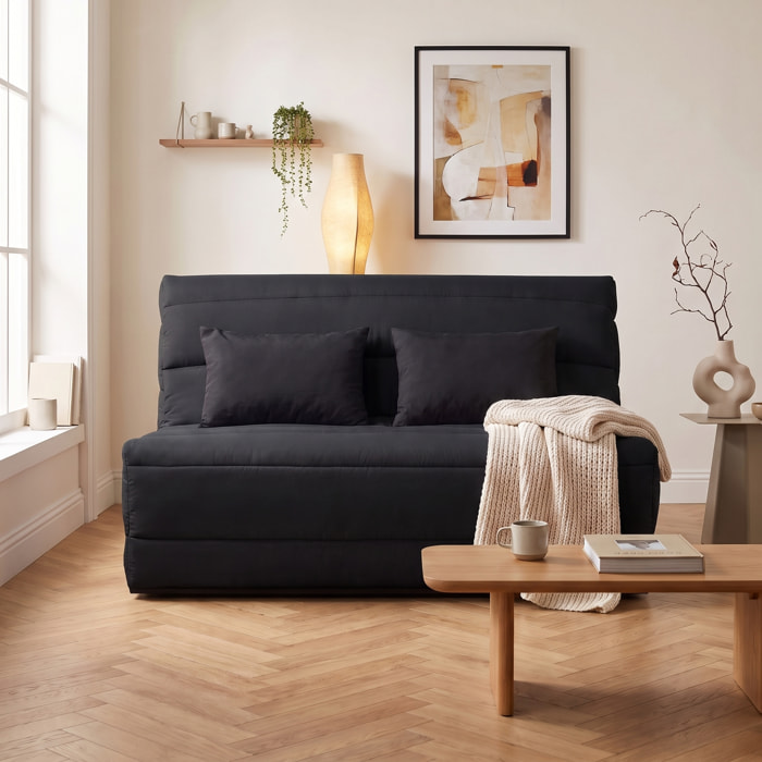 Banquette convertible Salma, matelas Simmons, 140 x 190 cm, 2 coussins offerts, noir