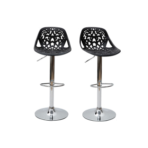 Tabourets de bar design avec motif baroque noir (lot de 2) BAROCCA