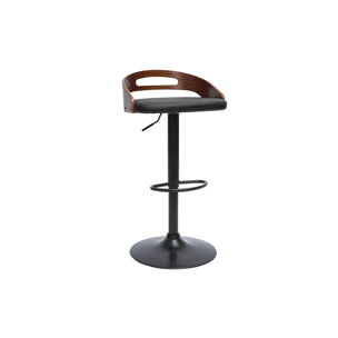 Tabouret de bar réglable design noir et bois noyer MANO