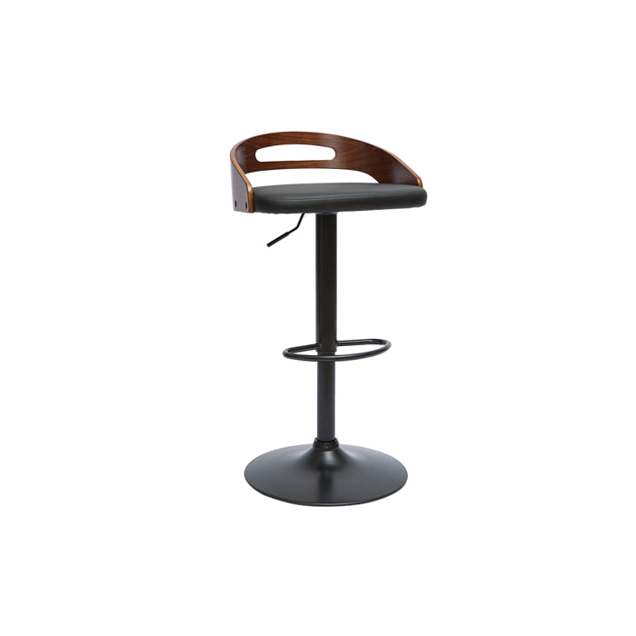 Tabouret de bar réglable design noir et bois noyer MANO