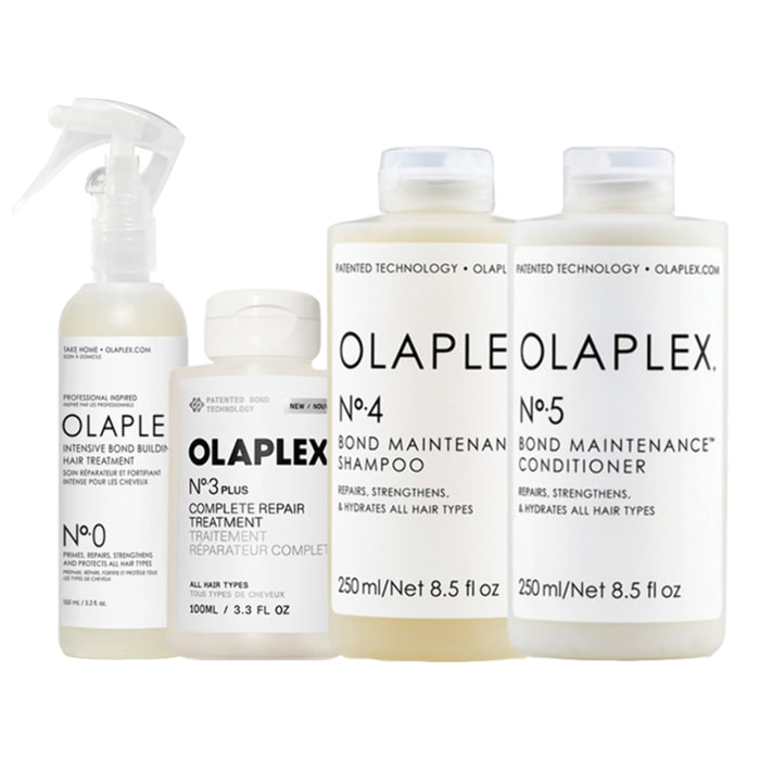 OLAPLEX Kit Intensive N° 0 155ml + Tratamiento 3 Plus 100ml + Champú N°4 250ml + Acondicionador N°5  250ml