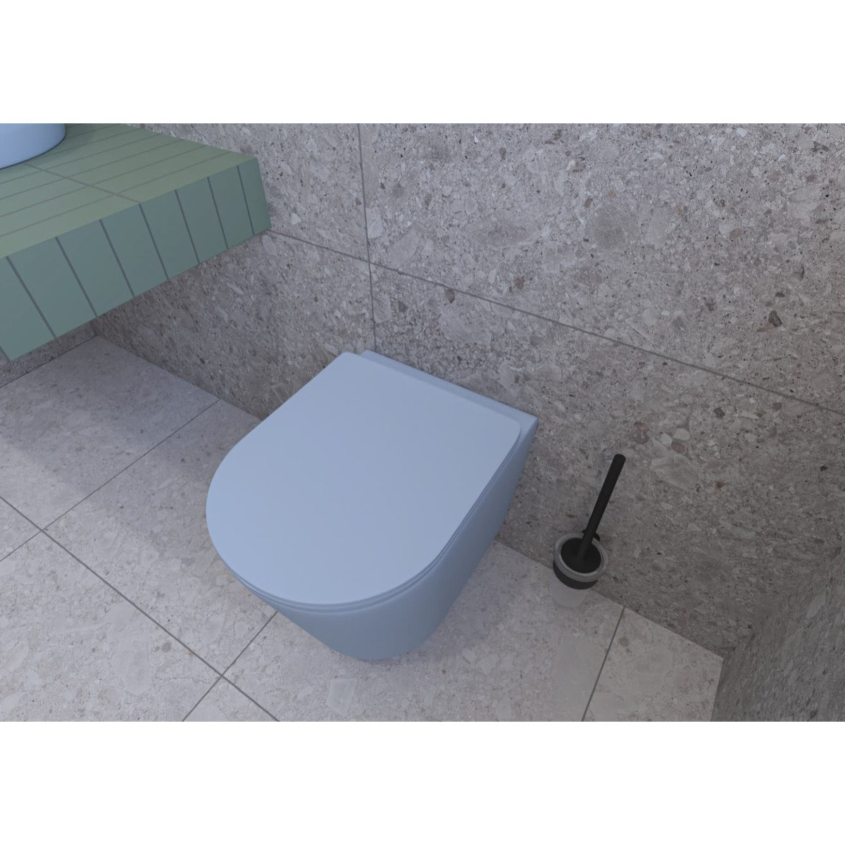 Infinitio WC suspendu sans bride en céramique avec abattant SoftClose, bleu mat (SATINF010RREXPDBLM)