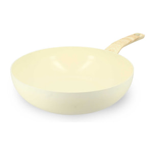 Wok en aluminium 28cm crème - compatible induction COLORAMA