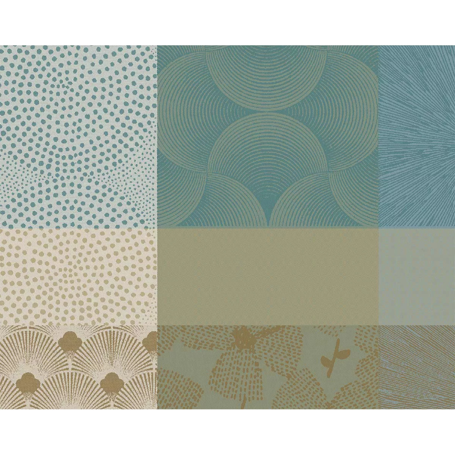 Set pur coton motif jacquard bleu beige Mille zen ecume