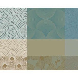 Set pur coton motif jacquard bleu beige Mille zen ecume