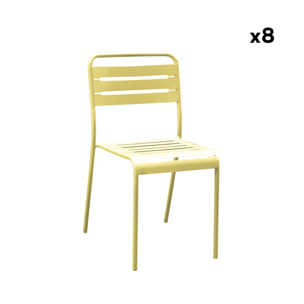 Table de jardin métal + 8 assises jaune traitement antirouille. lattes et bords arrondis