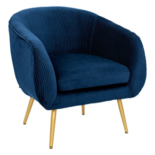 Fauteuil "Solaro" bleu en velours plissé