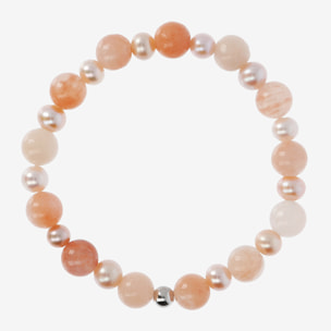 PERLAVIVA - Bracciale Elastico con Avventurina Rosa e Perle d'Acqua Dolce Rosa Ø 5.5/6.5 mm