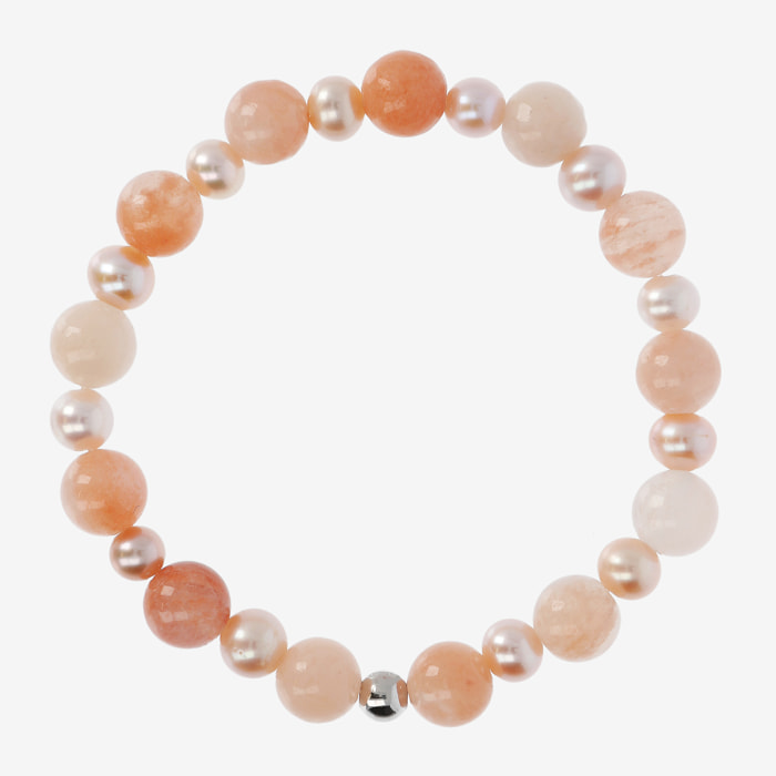 PERLAVIVA - Bracciale Elastico con Avventurina Rosa e Perle d'Acqua Dolce Rosa Ø 5.5/6.5 mm