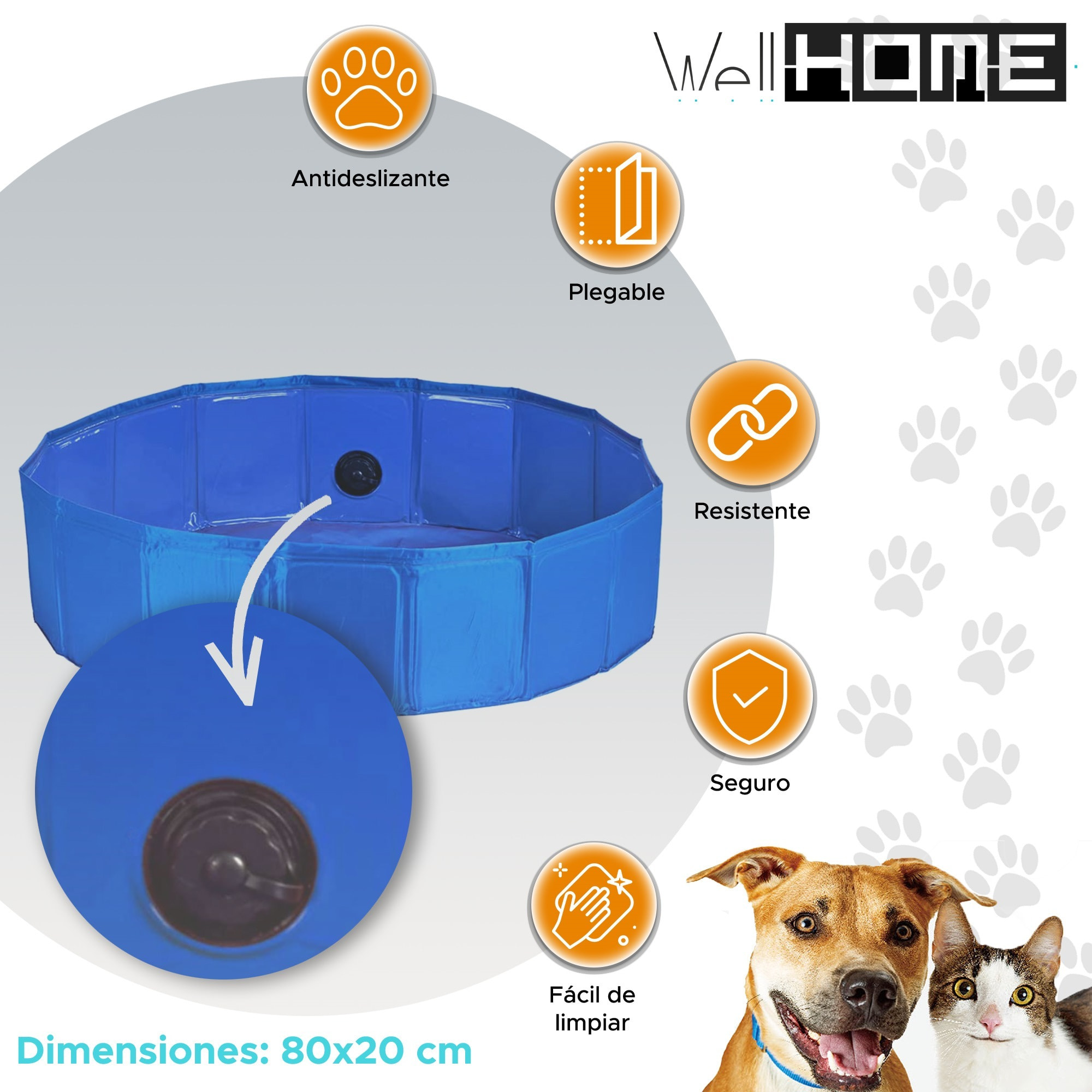 Well home piscina desmontable para mascotas azul antideslizante