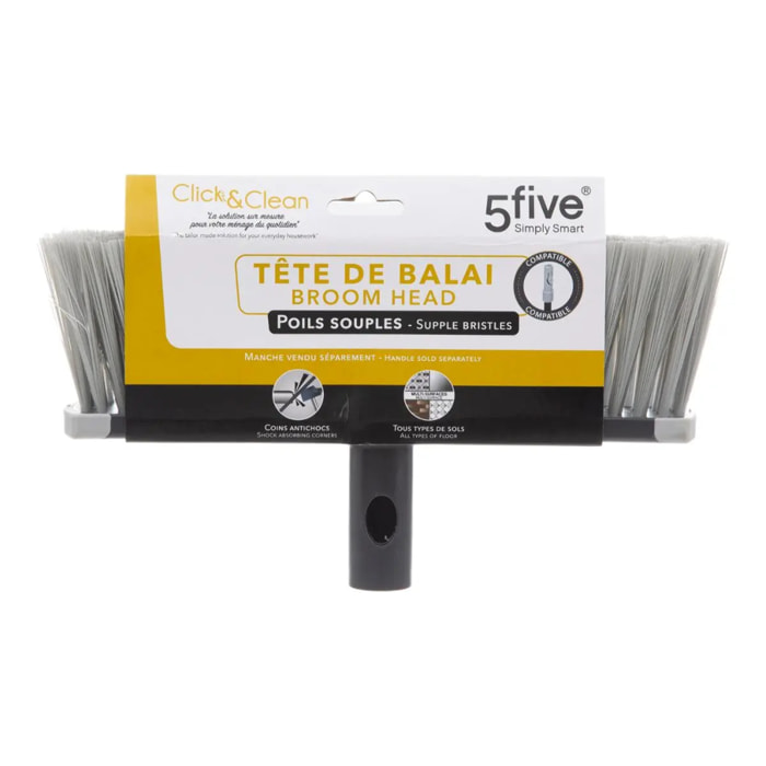 Tête de balai souple "Click & Clean" gris