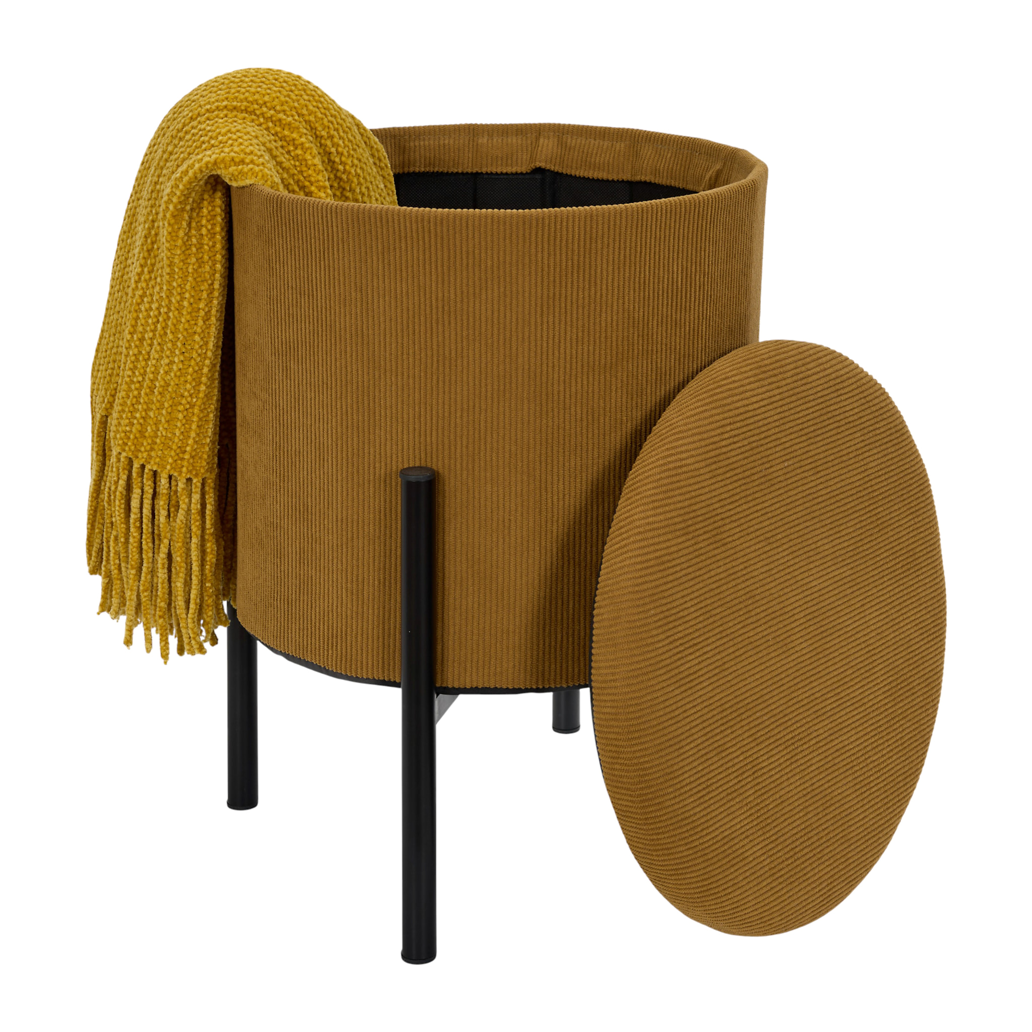 Lot de 4 Poufs - HOME DECO FACTORY - Jules - Rangement - Côtelé - Jaune