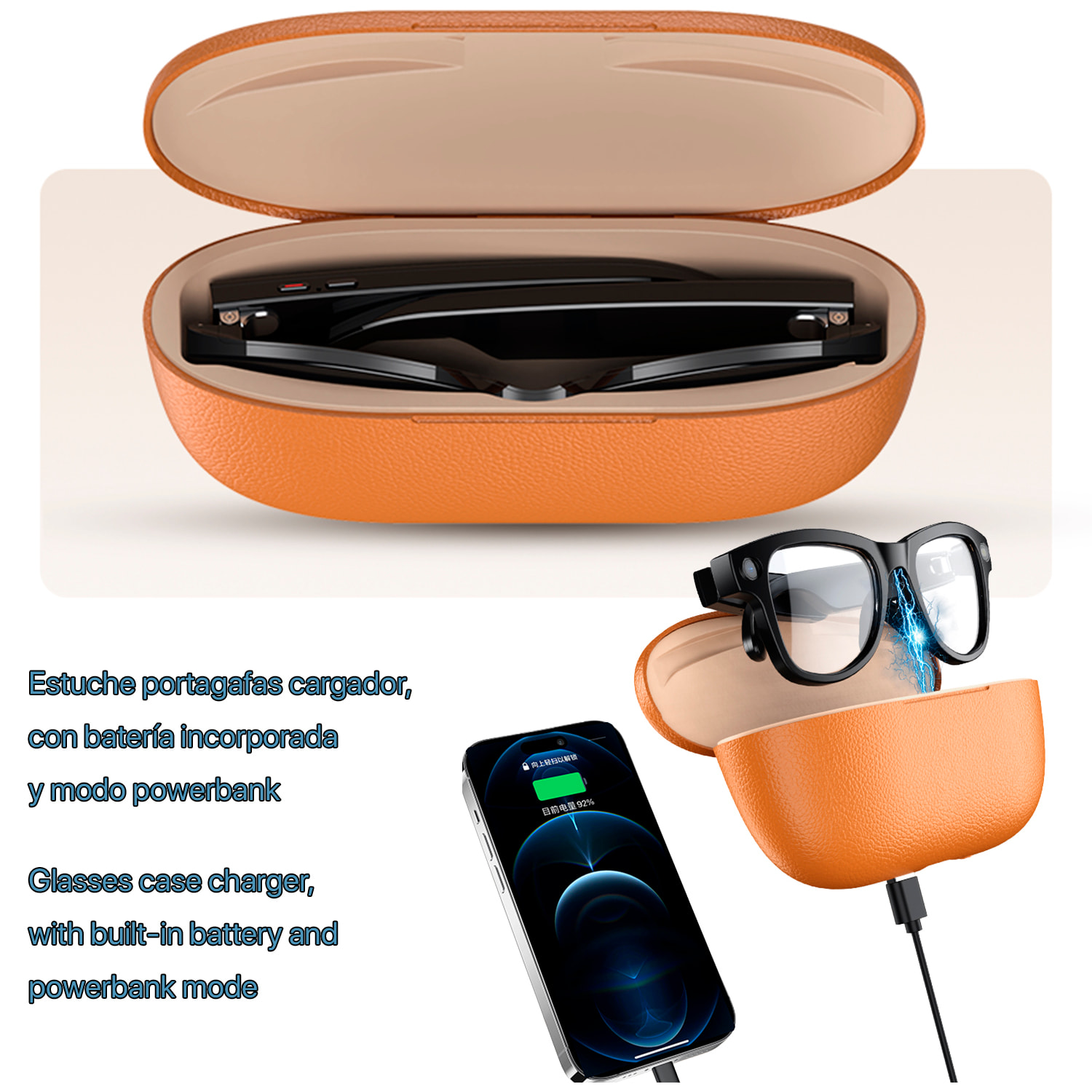 Gafas inteligentes M02 ultra con cámara de 8 MP para fotos y video. Con estuche de carga de 3600mAh.