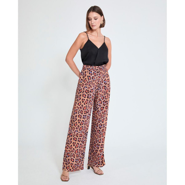 Pantaloni palazzo con stampa animalier