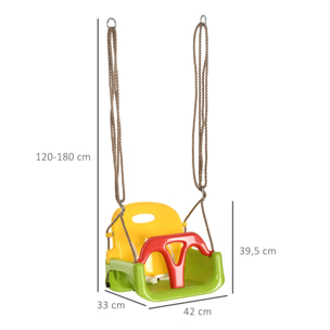 Columpio para Bebés 3 en 1 con Respaldo Desmontable Cuerdas Ajustables y Barra en T Columpio Infantil para Niños de 9-36 Meses para Uso en Interiores y Exteriores 42x33x120-180 cm Verde