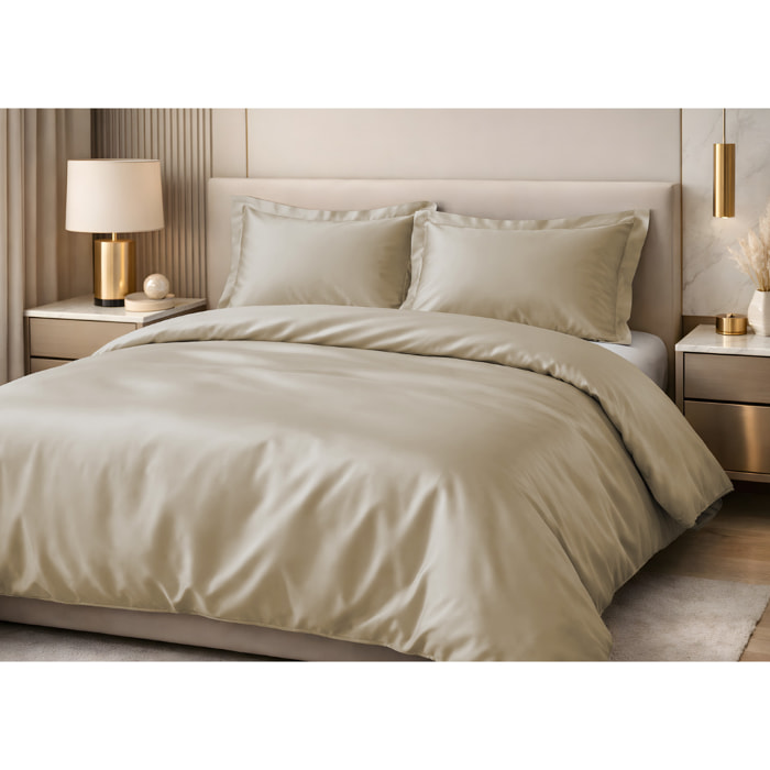 Parure Copripiumino Estate/Inverno 100% Raso Cotone Tinta Unita Beige 02 GI