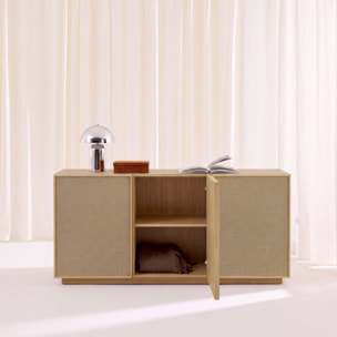 Buffet décor bois et tissu 3 portes 160cm KUBA