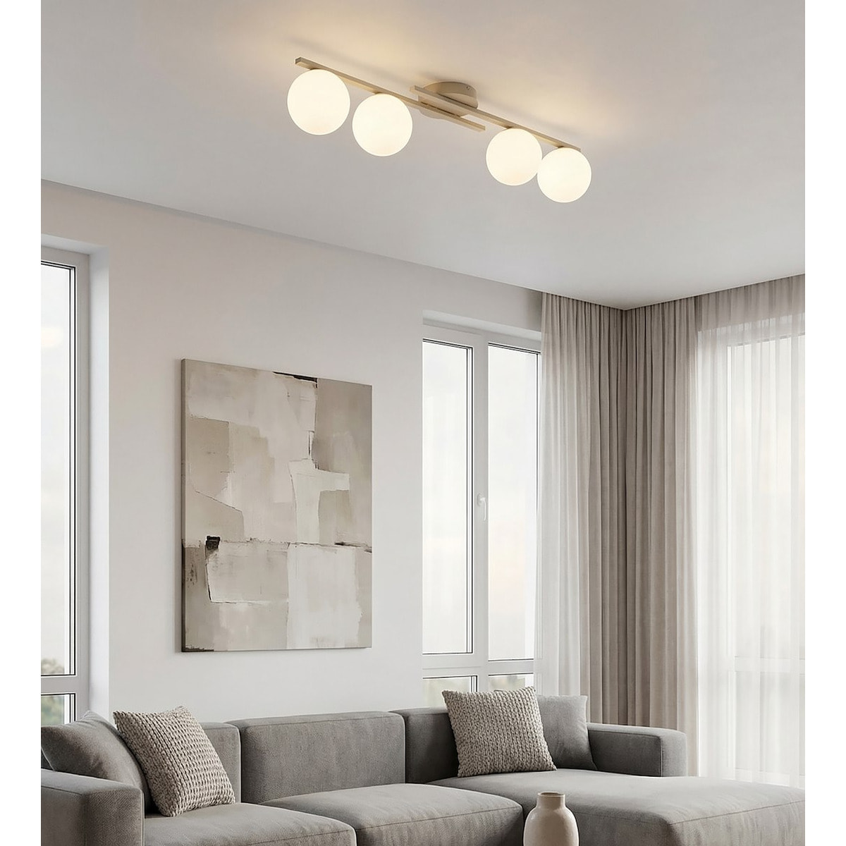Lampada a sospensione KAIRO in acciaio beige e vetro opalino