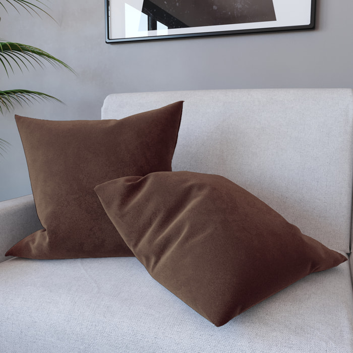 Set 2 Federe Cuscini Velluto Morbido Resistente Copricuscini Divano Poltrona Soggiorno Casa Design Moderno Cerniera Invisibile 50x50 cm Marrone scuro