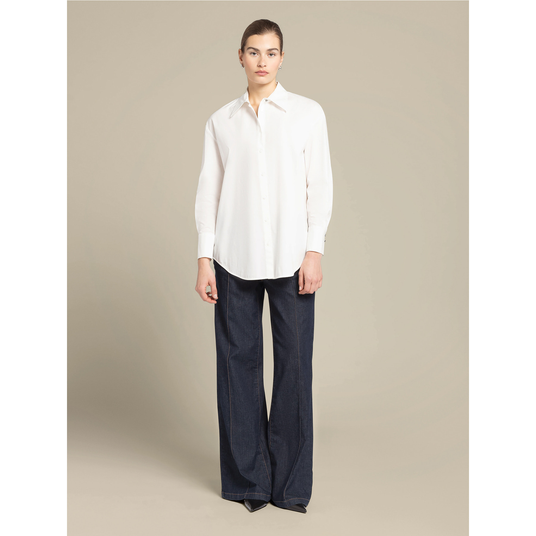 Elena Mirò - Camisa larga de algodón elástico - Blanco