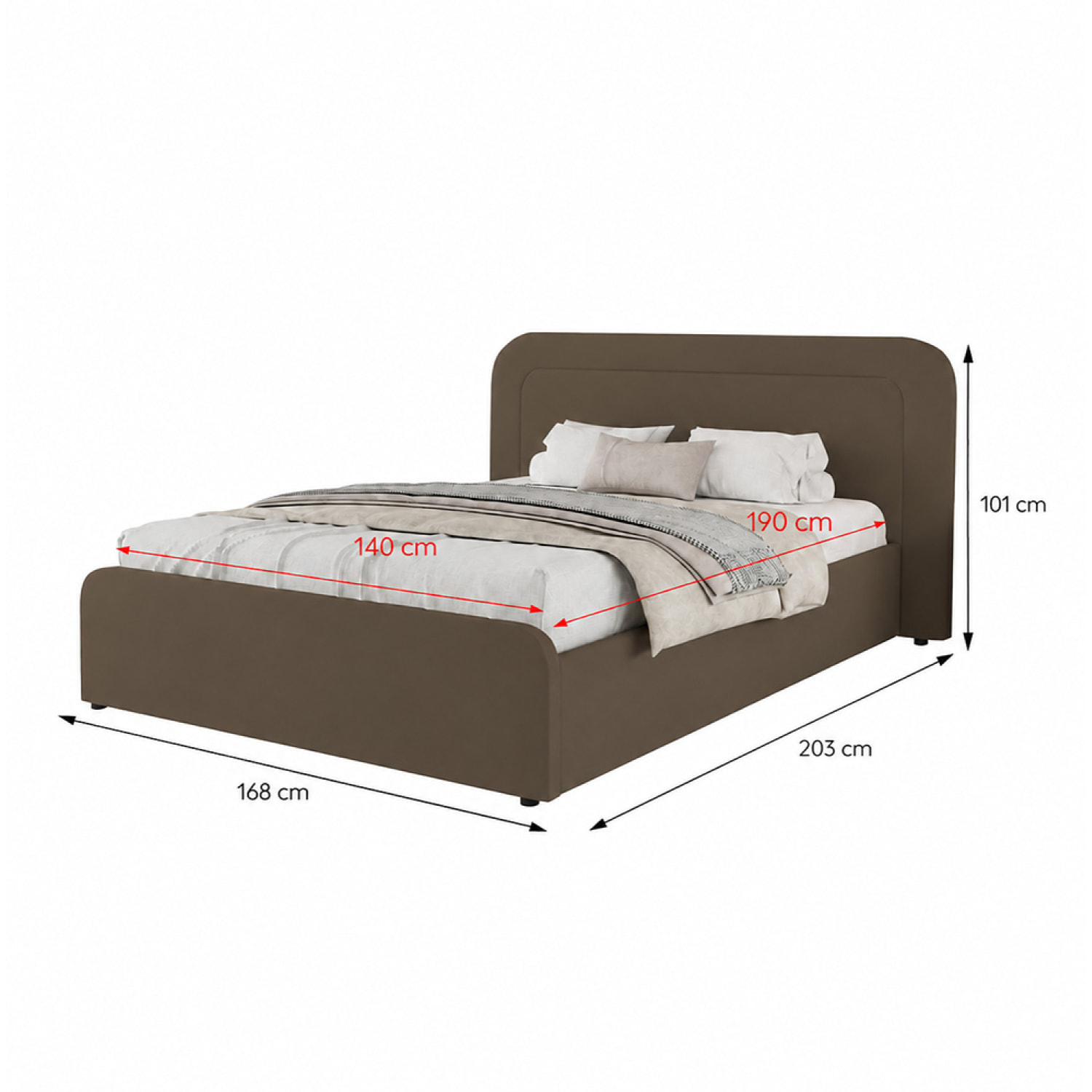 Lit avec coffre de rangement 140x190cm en velours marron SEDONA