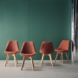 Lot de 4 chaises scandinaves revêtement bouclette texturée terracotta. pieds bois de hêtre - Nils