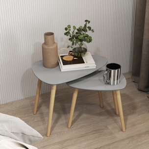 Juego de 2 Mesas Auxiliares con Patas de Madera Mesas Nido Mesas de Café para Salón Dormitorio Oficina 59,5x39,5x45 cm y 44,5x28,5x40 cm Gris y Natural